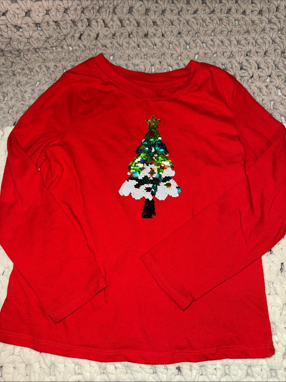Cat & Jack Red Long-Sleeve Sequin Christmas Tree Top